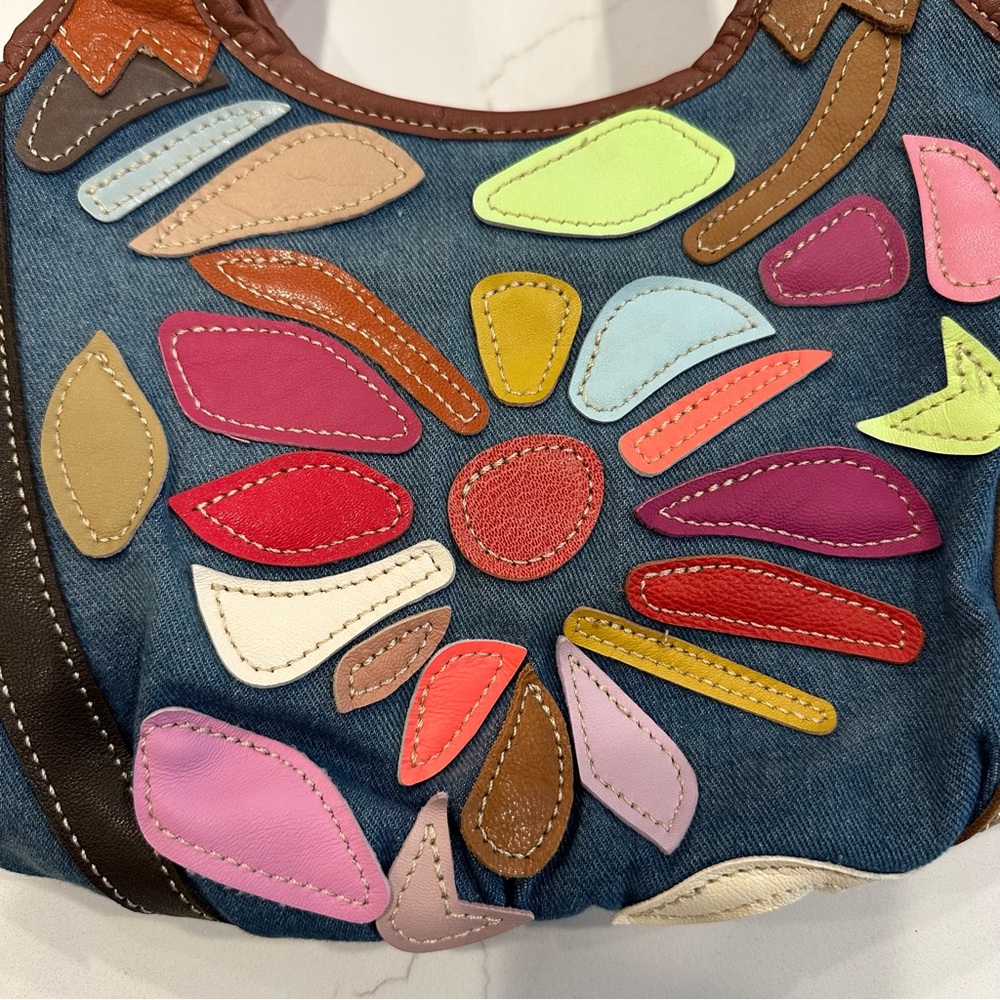 Colorful Boho Floral Denim Patchwork Handbag Multi Color Purse Bohemian - Picture 7 of 10
